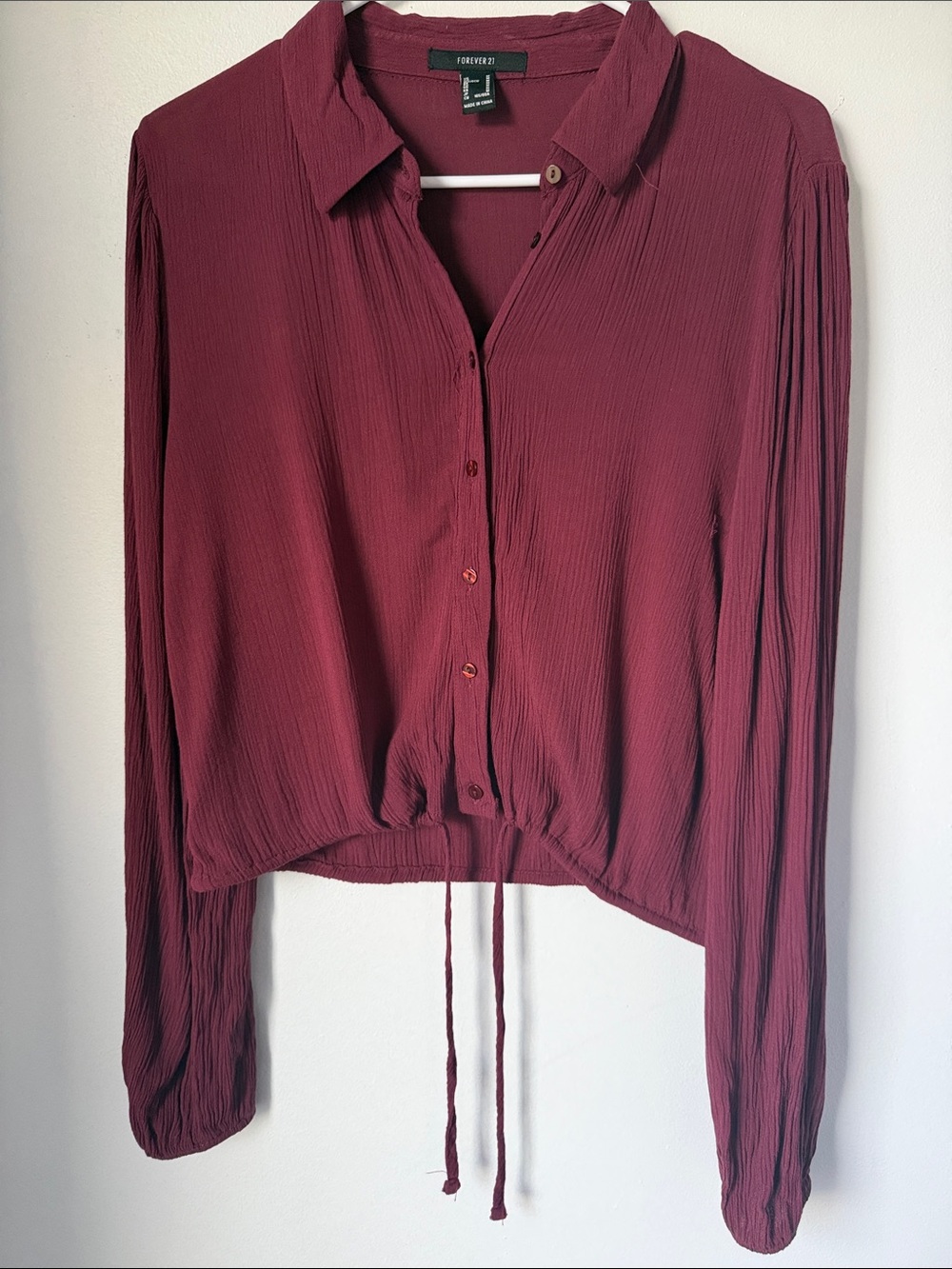 Forever 21 Wine Button-Front Drawstring Shirt